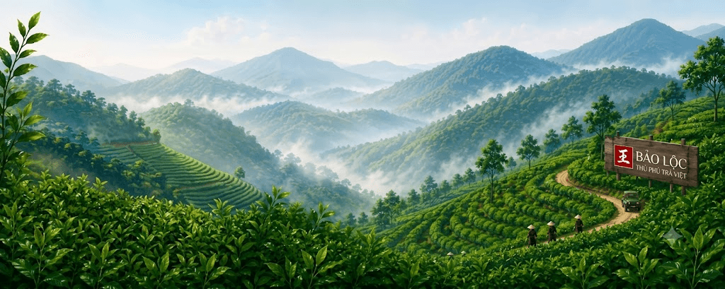 Đồi trà Bảo Lộc trong ánh sáng sớm